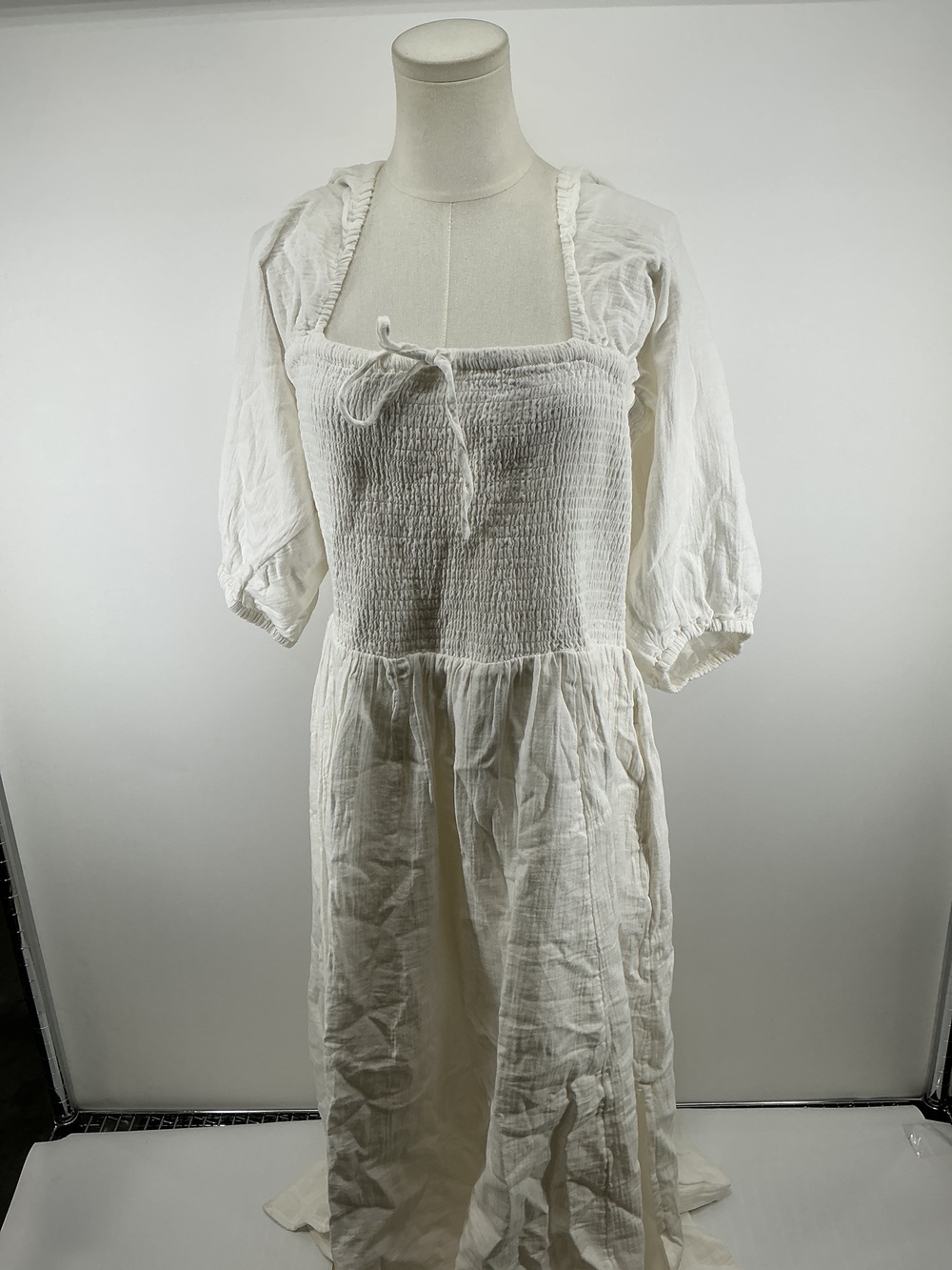 100% Organic Cotton Gauze Smocked Square Neck Midi Dress